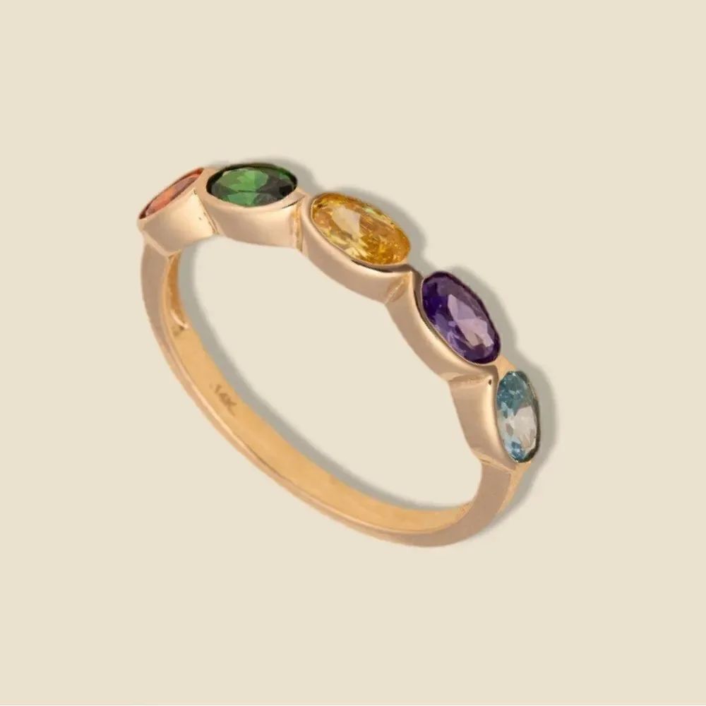 14k Solid Gold Multi-Color Stone Ring | Size 7 | Dainty Gemstone Ring |